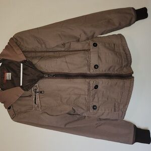 Billabong Brown Cotton Hooded Jacket 6 Pockets Unique Stitching Size L